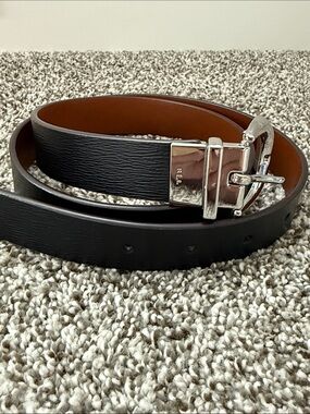 Lauren Ralph Lauren Reversible Black & Brown Leather Belt with Silver Buckle 36”